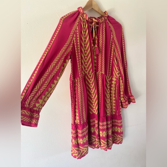 Maeve Dominique Pink &‎ Yellow Embroidered Long Sleeve Tunic Dress Size XS - Picture 3 of 15